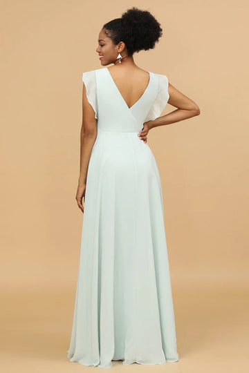 Vestido de Dama de Honor Cuello en V Menta